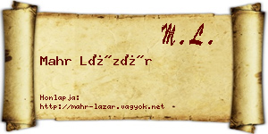 Mahr Lázár névjegykártya